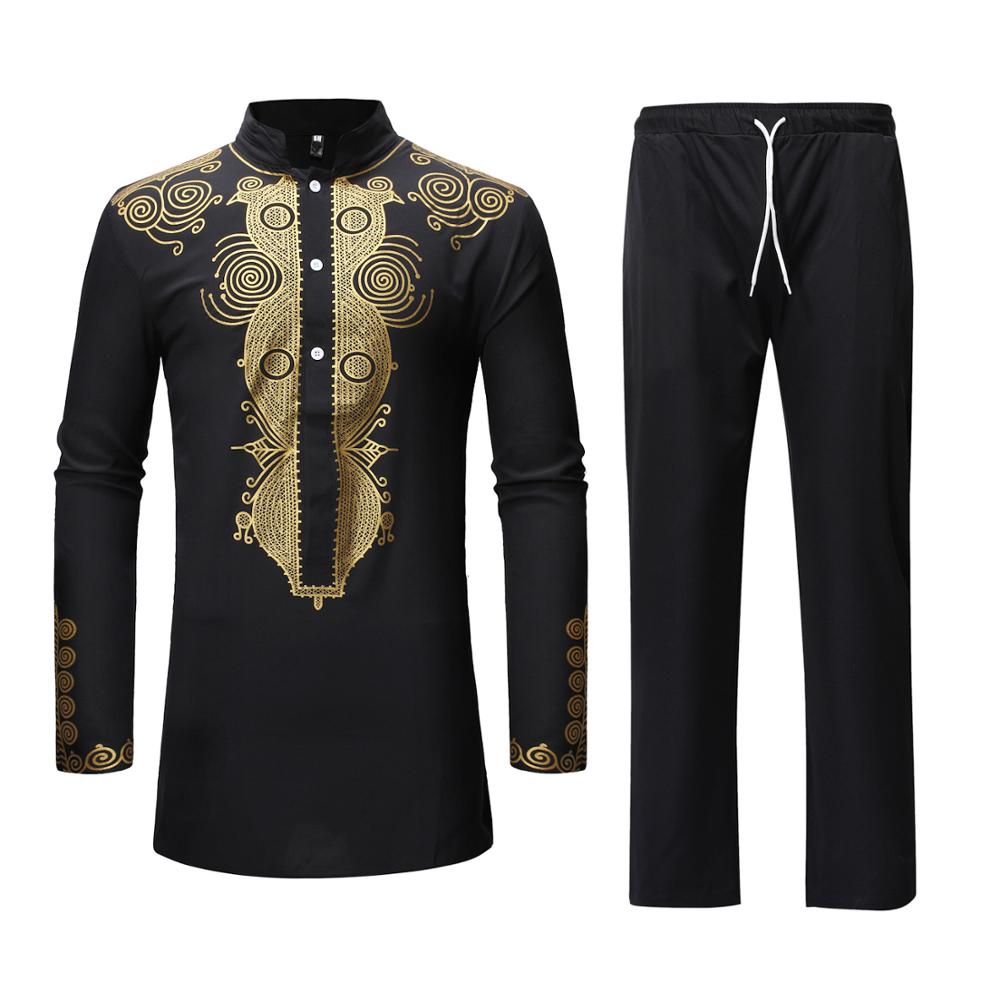 Mens African Dashiki Print Shirt Pants Set 2 Pieces Outfit Men Clothes Streetwear Africa Suit Clothing