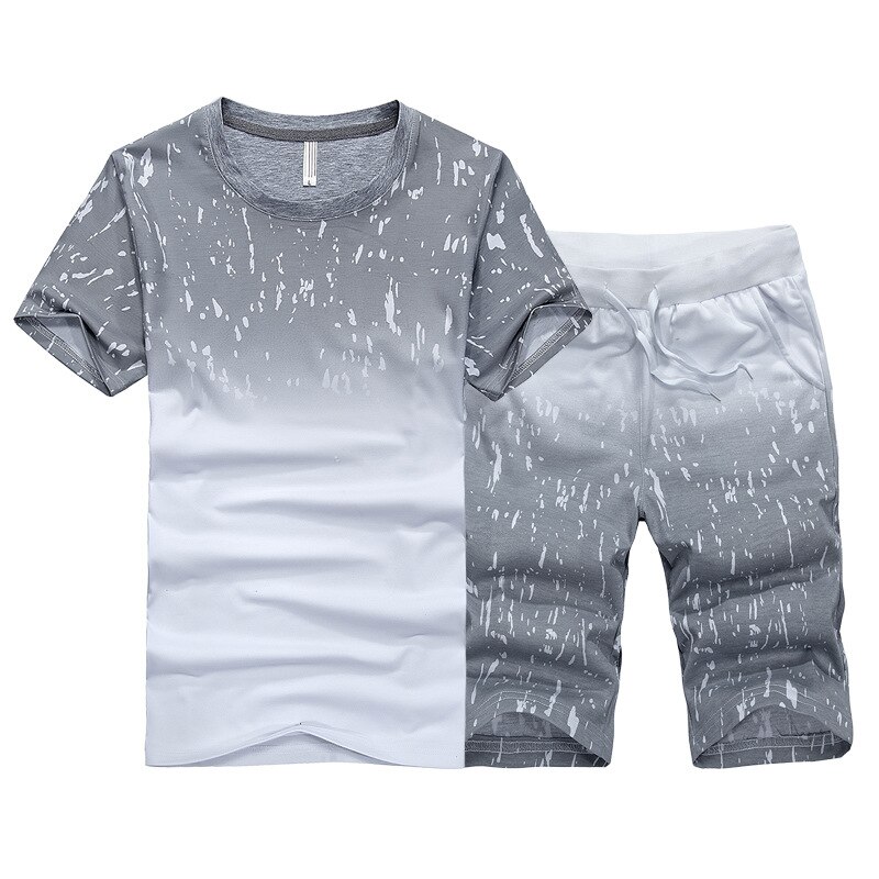 Tracksuit Men Summer Short Sleeve Casual Tshirt Shorts Mens Sweatsuit 2PC Tee Tops+Sweatpant Male Set Moleton Masculino 3XL 4XL