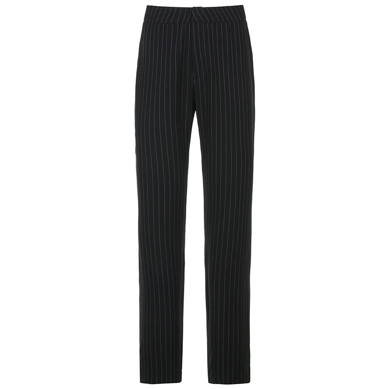 High Waist Striped Suit Pants For Women Korean Style Black Straight Leg Jogger 2000s Y2K Aesthetic Trousers Streetwear Outfits