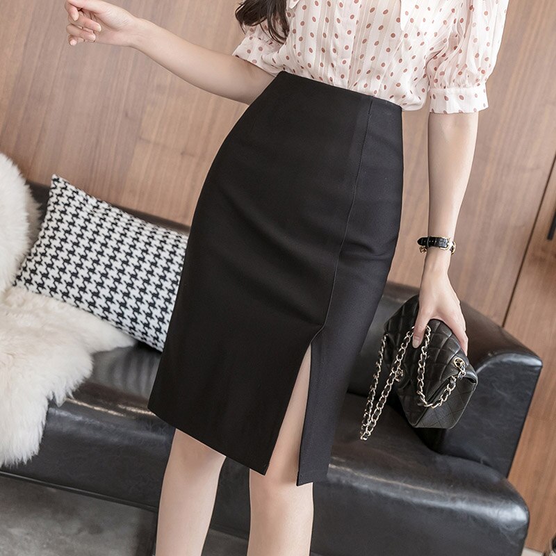 All-Match Knee-Length High Waist Pencil Skirts Women Comfortable Elastic Fabric Large Size Office Skirt Female Casual Clothing