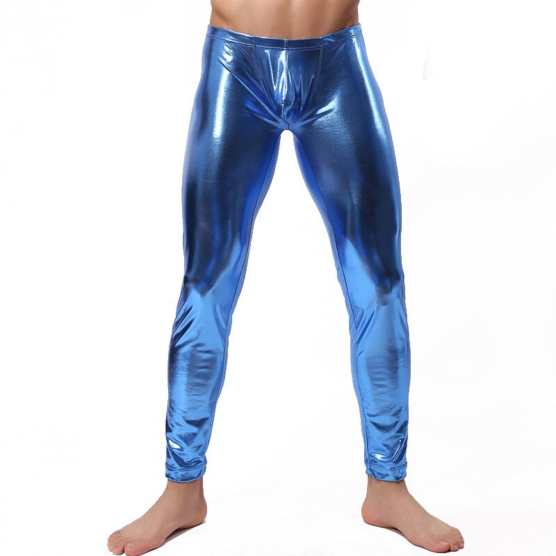 Sleep Bottoms Mens Underwear Pajamas Trousers Long John PVC Spandex Lounge Pants Comfortable Wear Stage Costumes