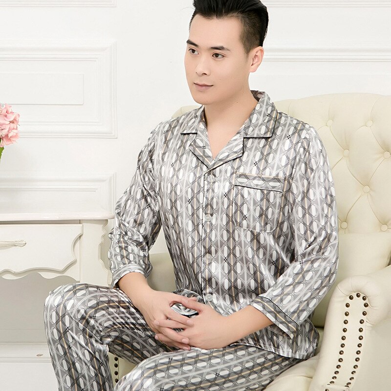 Mens Designer Pajamas For Men Nightwear Long Sleeve Sleep Tops Trousers Thin Ice Silk Sleepwear Set Pijama