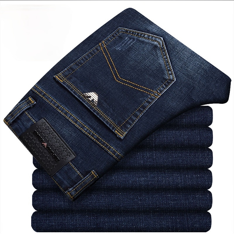 New Autumn Men's Jeans Slim Elastic Italy Eagle Brand Fashion Business Trousers Classic Style Winter Cotton Denim Pants