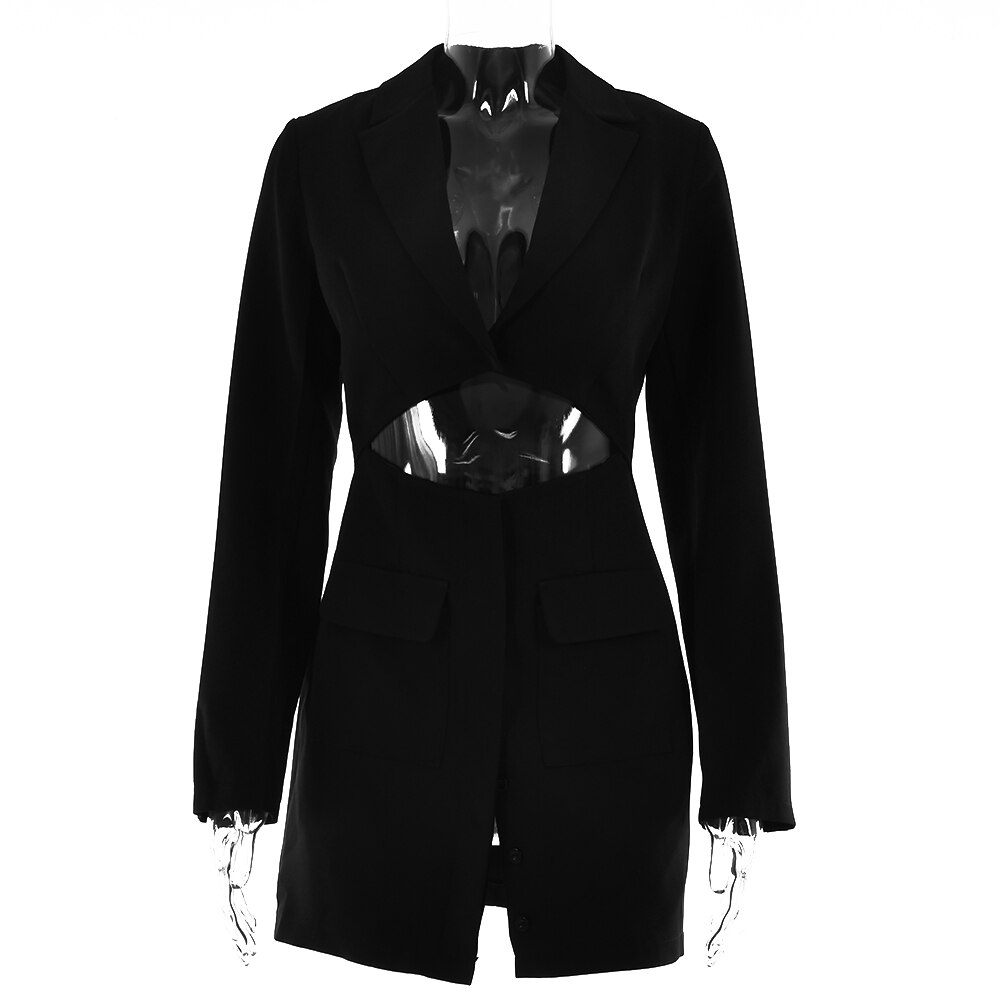 Autumn Fashion Long Sleeve Blazer Dress Women Sexy Notched Collar Hollow Out Buttons Jacket Office Ladies Slim Outfits