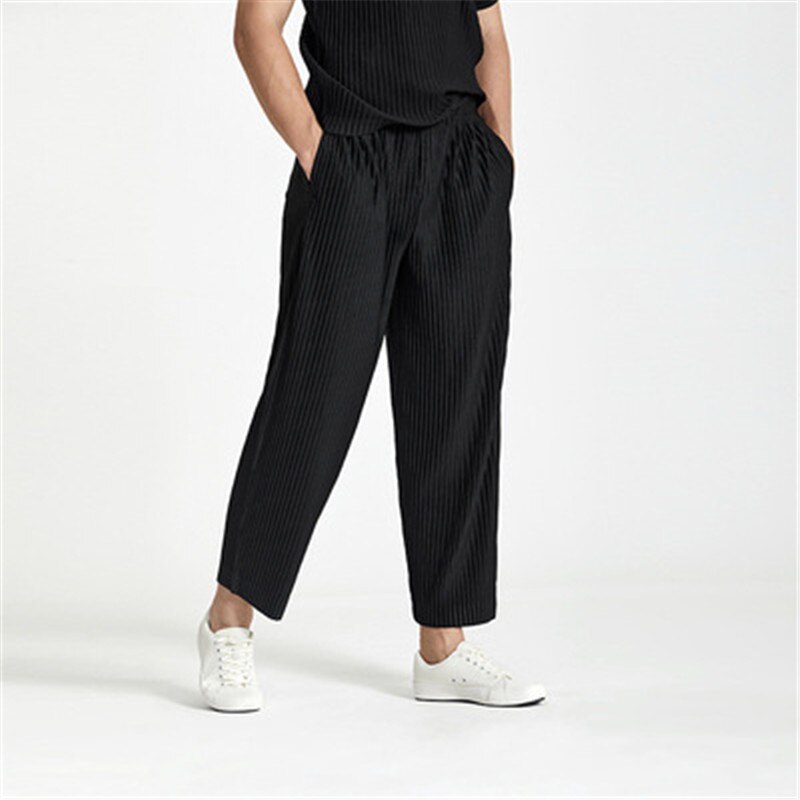 Miyake Pleated Men's Casual Straight-leg Pants Harem Trendy Fashion Loose And Comfortable Nine-point Running Track