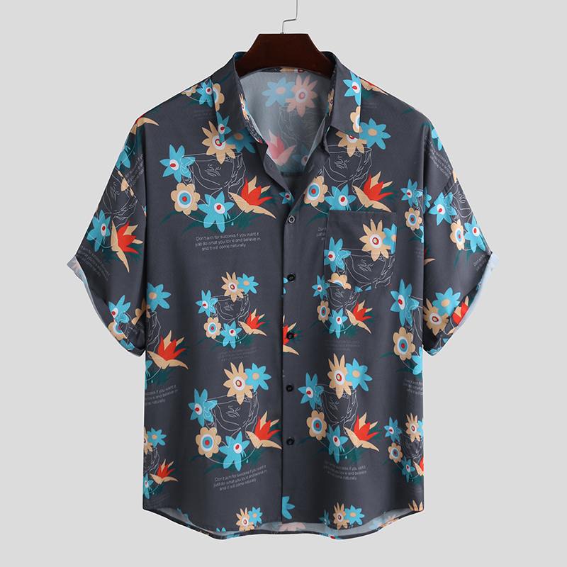 Summer Stylish Beach Men Hawaiian Shirt Lapel Loose Short Sleeve Breathable 2022 Tops Vacation Camisa Masculina S-5XL INCERUN 7