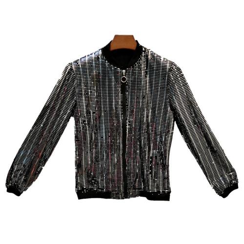  Sequined Jacket Men Shiny Sequins Long Sleeve Glitter Zipper Pocket Coat Hip Hop Nightclub Loose Stage Streetwear Coats Slim C