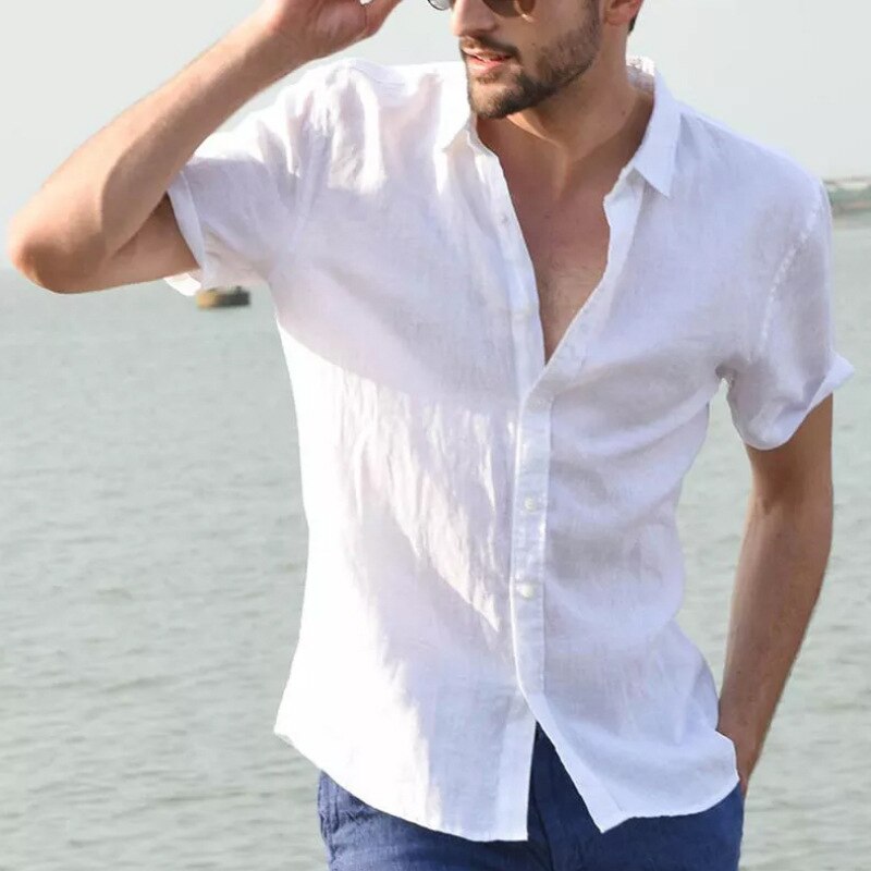 Summer Casual Shirts For Men Short Sleeve Linen Cotton Shirt Masculina Camisa Slim Fit Male Blouse Homme Chemise