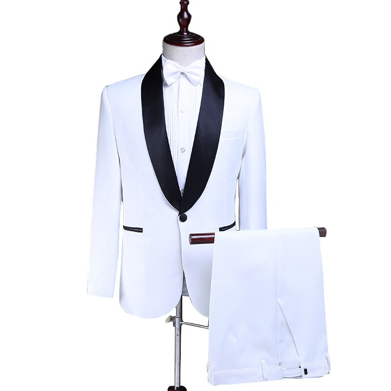 New Men Shawl Lapel Two Pieces Suits Wedding Groom Slim Fit White Banquet Prom Dress Tuxedo Suit