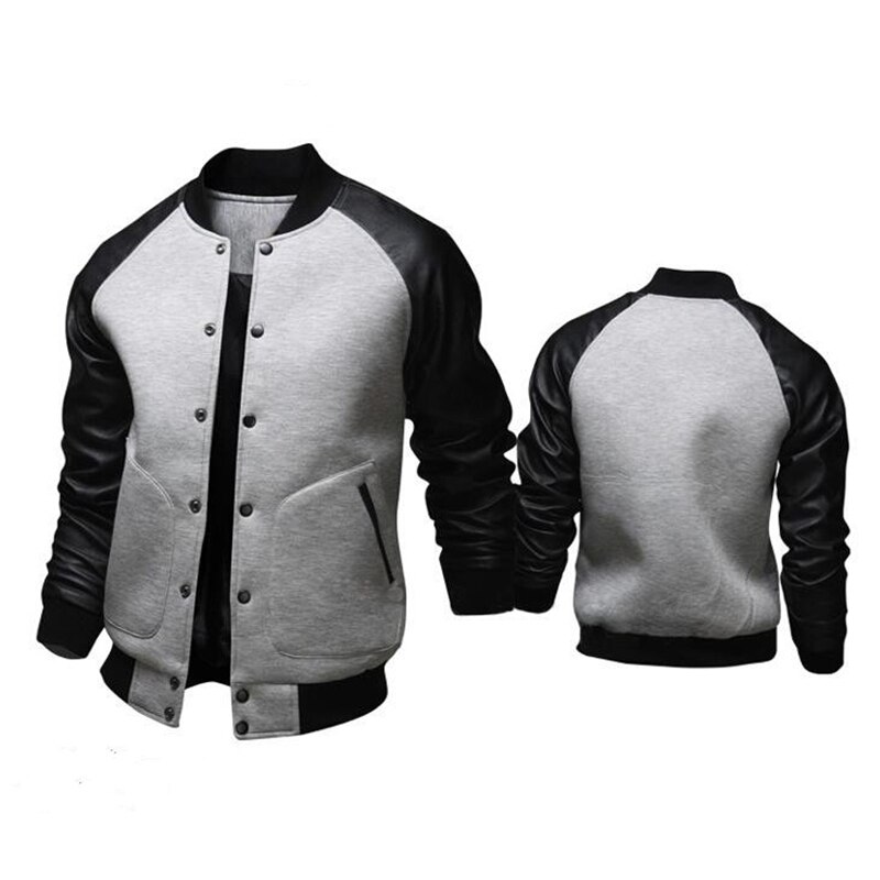 New Trend Black College Baseball Jacket Men/Boy Veste Homme Casual Pu Leather Sleeve Mens Sweatshirt Varsity Jackets For Fall