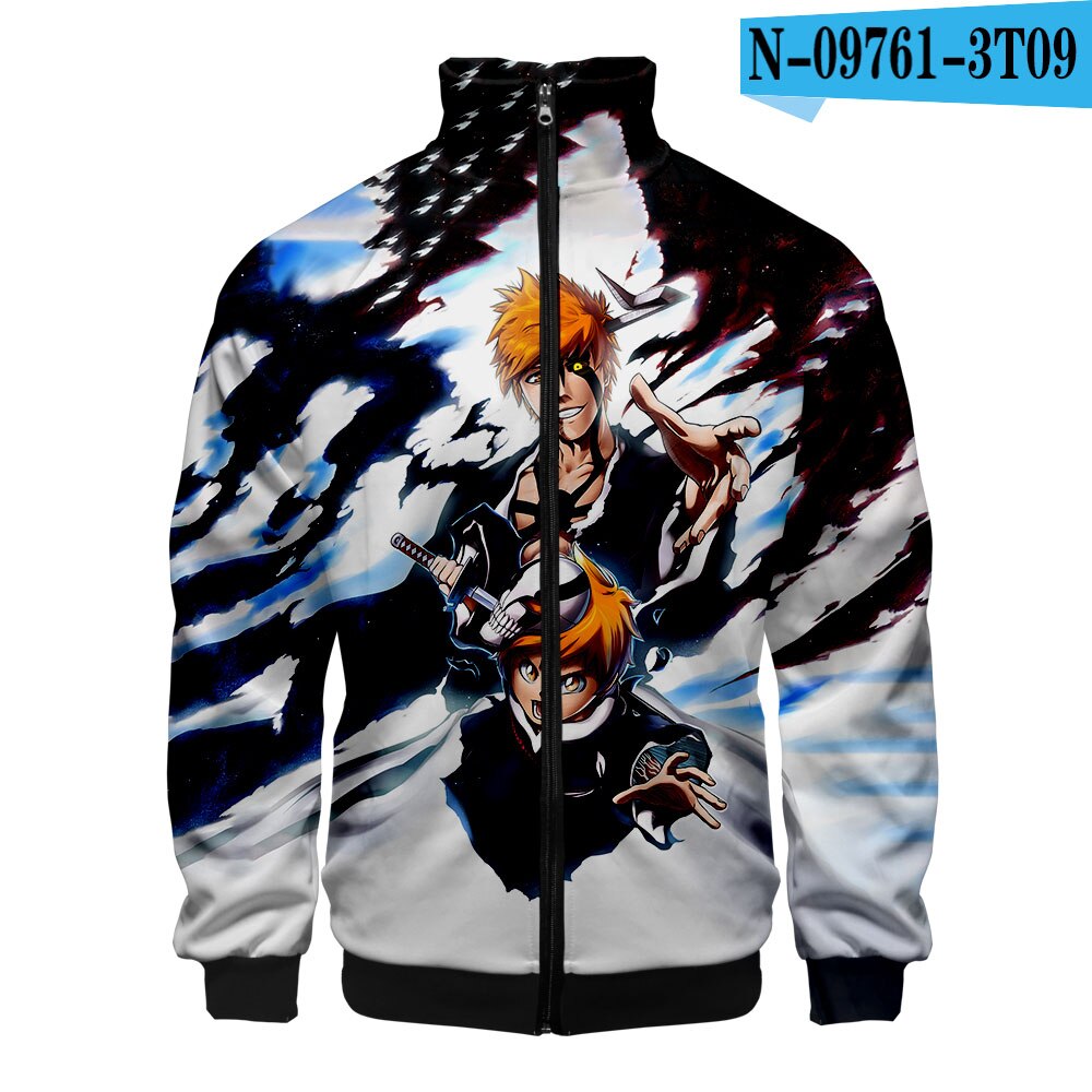 Bleach Japanese Anime 3d Stand Collar Hoodie Hood Men Women Zipper Hoodies Jackets Long Sleeve Zip Up Unisex Sweatshirts Tops