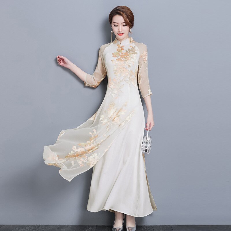 Vietnam Dress For Women Ao Dai 2022 Spring Summer New Floral Elegant Cheongsam Traditional Folk Qipao Asian Clothes Vestidos