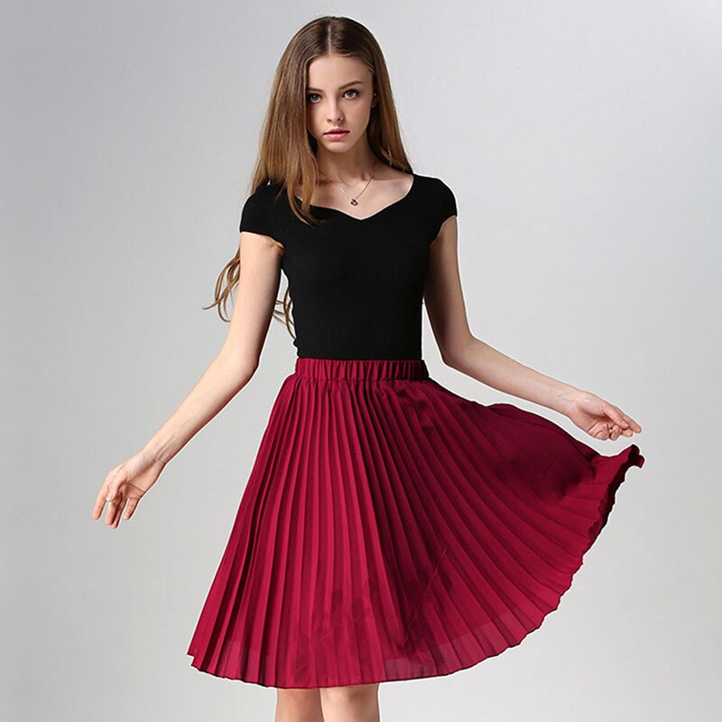 Women Chiffon Pleated Skirt Vintage High Waist Tutu Skirts Womens Saia Midi Rokken 2022 Summer Style Jupe Femme