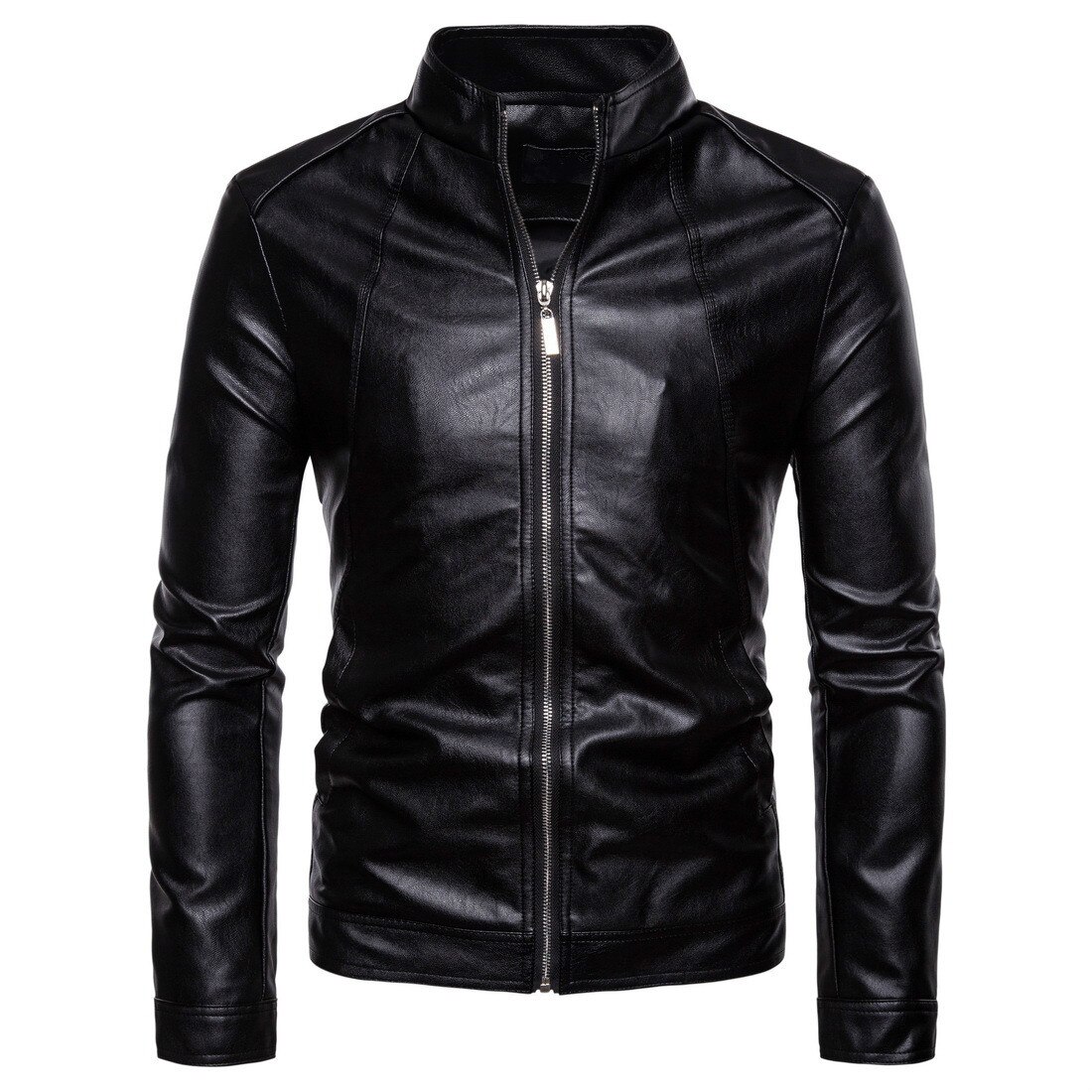 Mens Biker Moto Jacket Stand Collar Motorcycle Faux Leather Casual Jackets Fashion Male Black PU Coat Long Sleeve Large Size 5xl