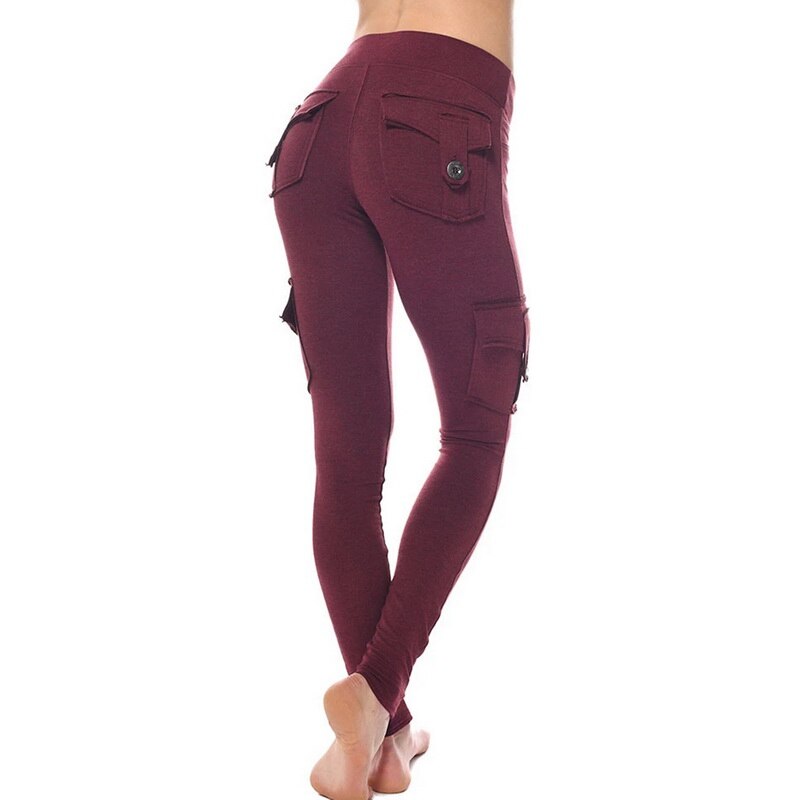 Women High Waist Skinny Leggings Fall Winter Cargo Pockets Long Legging Sexy Push Up Slim Pencil Jogger Soft Stretchy Sport Pant