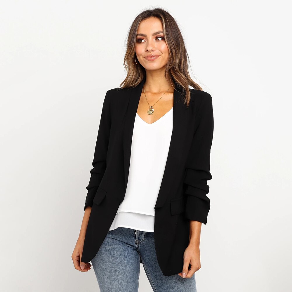 Womens Blazer Pink Long Sleeve Blazers Solid Coat Slim Office Lady Jackets Female Tops Suit Femme Workwear D30
