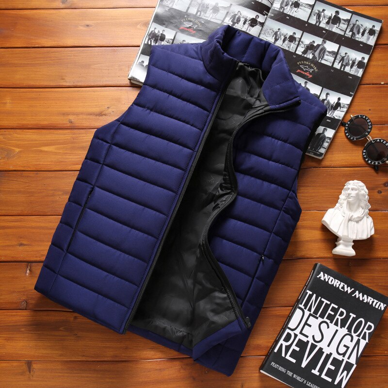 Aiwetin Mens Jacket Sleeveless Vest Winter Fashion Male Cotton-Padded Coats Men Stand Collar Thicken Waistcoats Clothing