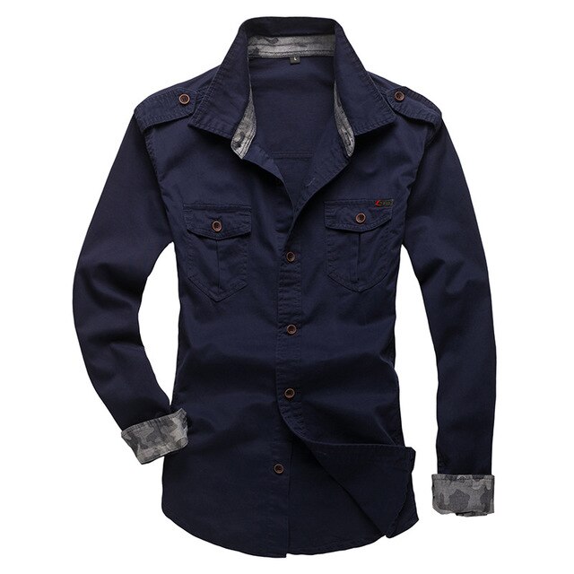 Shirts Men Cotton Casual Slim Fit Fashion Long Sleeve Military Safari Style Cargo Work Man Clothing Plus Size 5XL