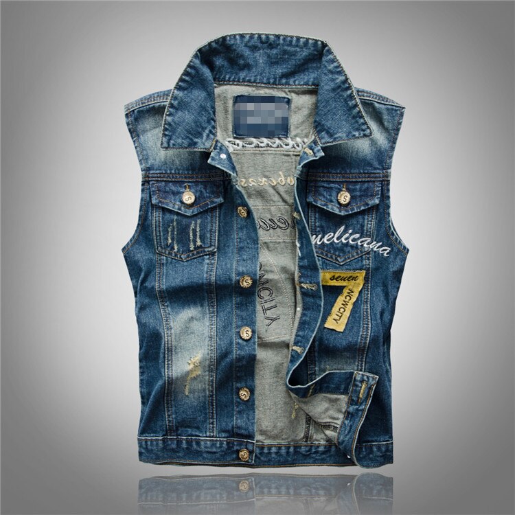 Brand Casual Jeans Sleeveless Jacket Vest Men Streetwear Blue Denim Cardigans Plus Size 5XL Cowboy Waistcoat Mens Jackets