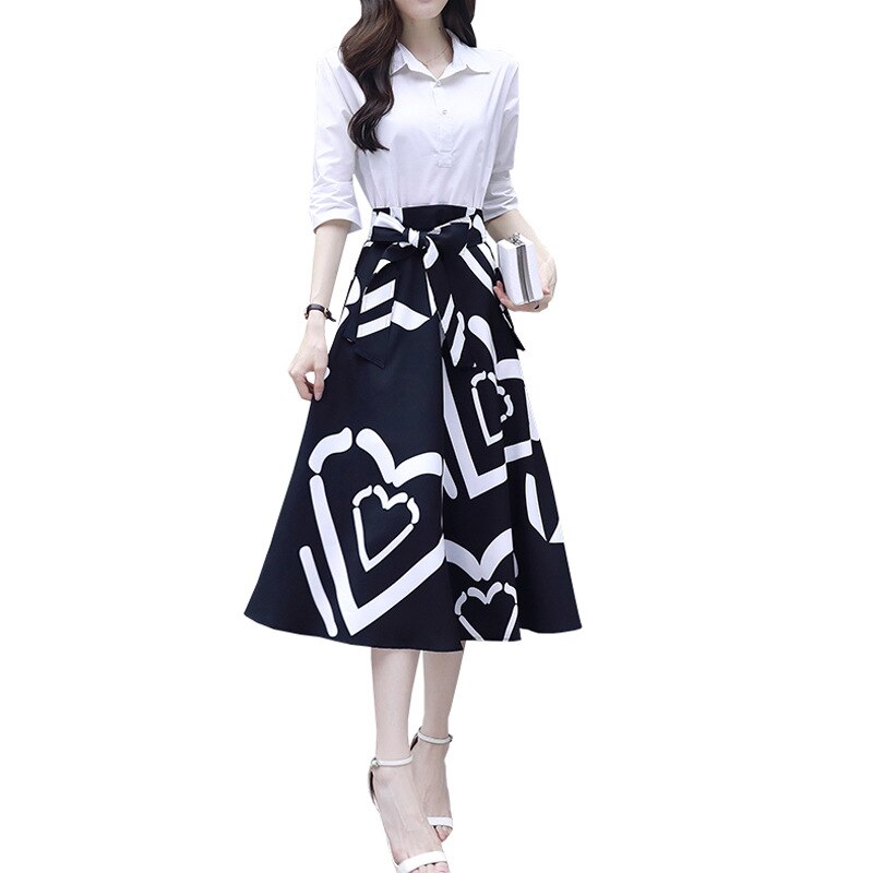 Women Elegent Office A-line Dress Three Quarter Sleeve Spring Autumn 2022 Fashion Vintage Printing Party Vestidos