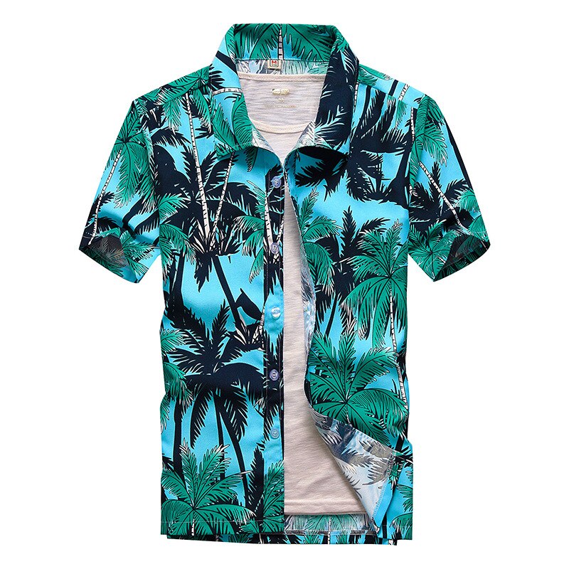 Palm Tree Printed Hawaiian Beach Shirt For Men Summer Short Sleeve 5XL Shirts Turn-down Collar 2022 Men's Holiday Clothing