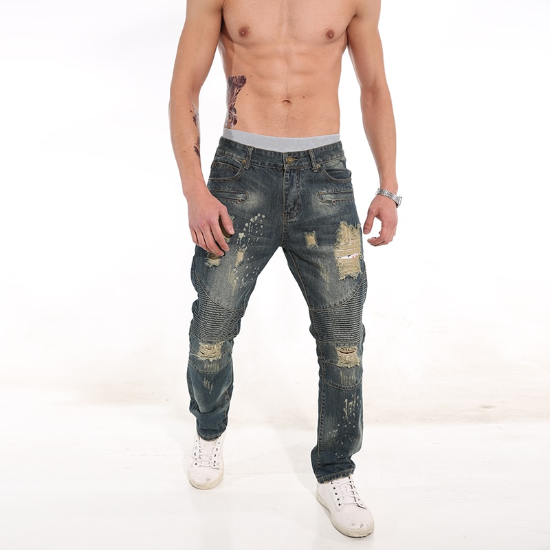 ISuivivor 2022 Spring And Summer Clothing New Men's Hole Casual Jeans Denim Pants Retro Old Stitching