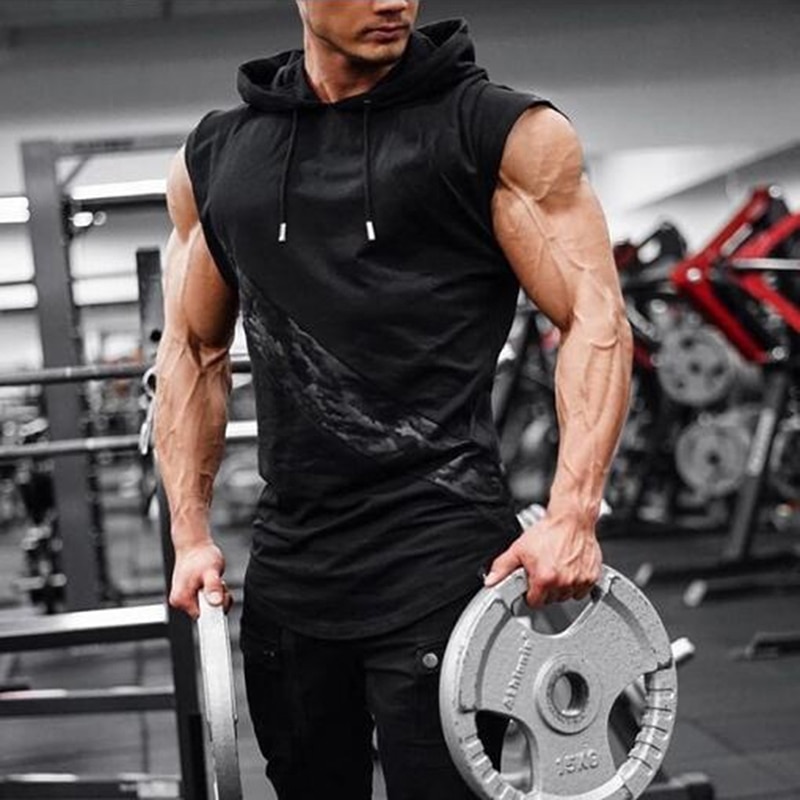 Fashion Summer Mens Sleeveless Hoodie T-Shirts Muscle Sweatshirt Cool Hoody Tops GYM Sport Slim Fitness Hooded Sportswer Tees