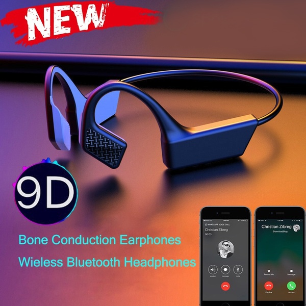 Bluetooth5.0, 9D Hifi Surround Open Ear Bone Conduction Headphones with Microphone, Wireless Stereo Headset, Long Standby Earphone for Running, Sports, Fitness, Gym