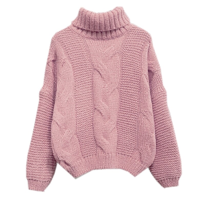 Autumn And Winter Loose Casual Turtleneck Twist Pullover Sweater Female Short Bat Sleeve Thick Wool