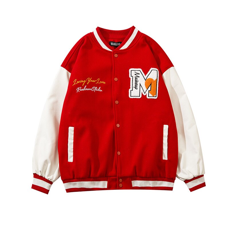 Anime Letter M Embroidery Baseball Jacket Men Autumn Harajuku Streetwear Hip Hop Fashion Oversized Korean Varsity Coat