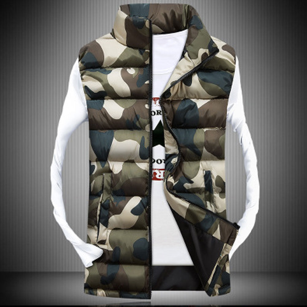 Mens Winter Sleeveless Camouflage Slim Vest Zipper Waistcoat