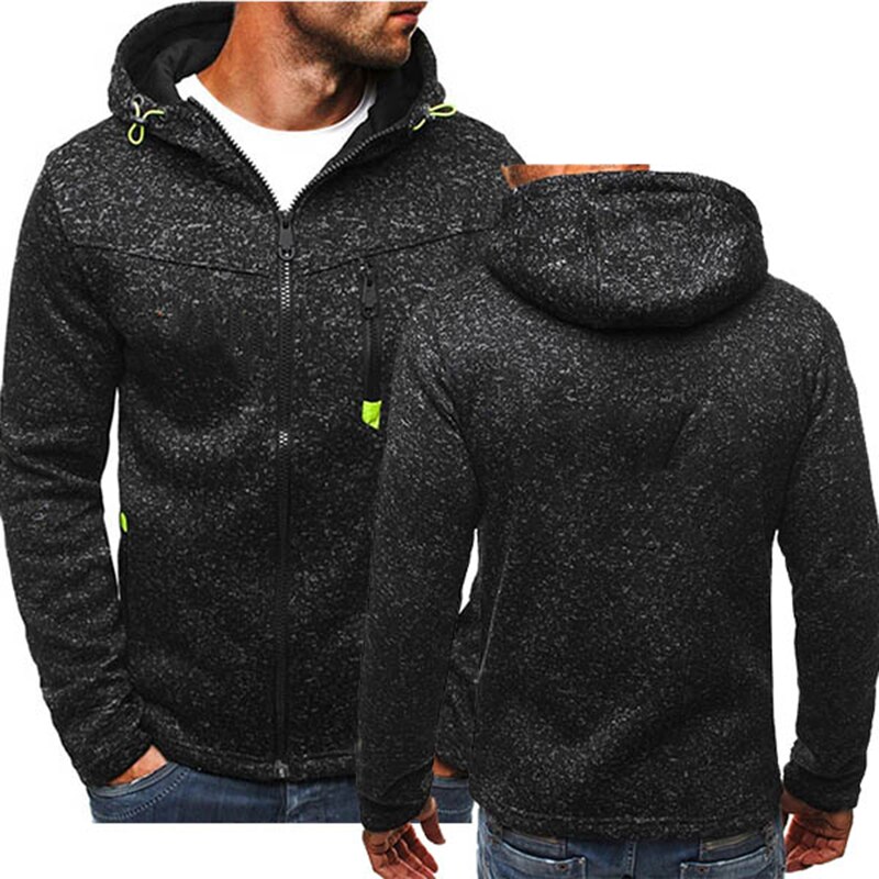 Mens Hooded Collar Thick Fleece Sweatshirts Full Zip Autumn Winter Male Warm Long Sleeve Slim Hoodies Clothing