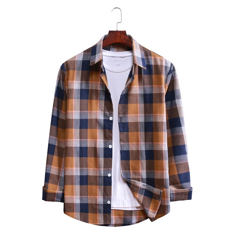 Men Flannel Plaid Shirt 2022 Autumn Casual Long Sleeve Shirts Soft Comfort Slim Fit Brand Brown Checked Camisas De Hombre