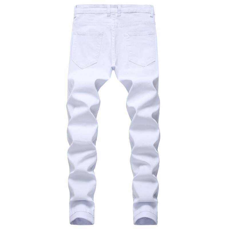 White Jeans For Men Streetwear Retro Washed Destroyed Ripped Jean Brand Designer Vintage Classical Pants Mens Clothing