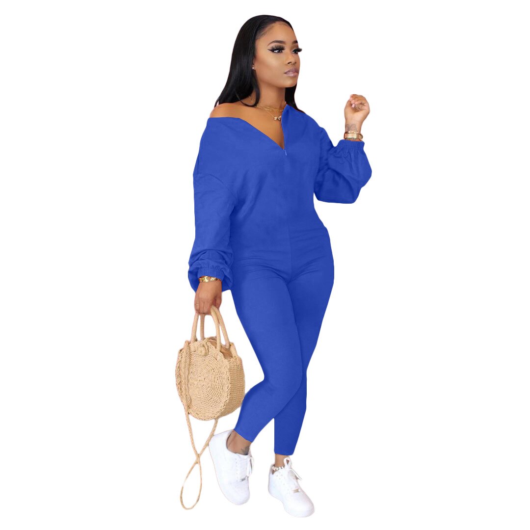 European And American Women's Solid Color Oblique Shoulder Fashion Casual Jumpsuit