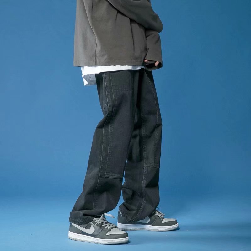 Street Dance Hip Hop Men Clothing Jeans Loose Straight Pink Blue Black Fashion Casual Baggy Denim Cargo Pants Trousers