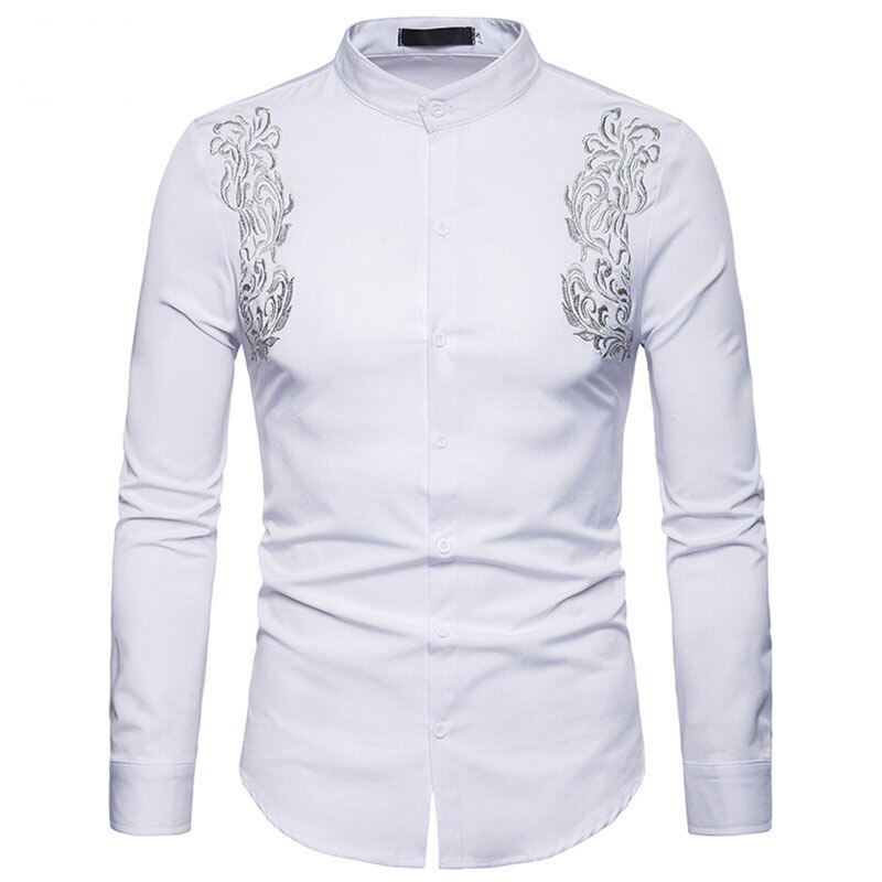 Men's Stylish Mandarin Collar Embroidery Shirt Men Long Sleeve Chemise Homme 2022 Brand New Casual Button Down Mens Dress Shirts