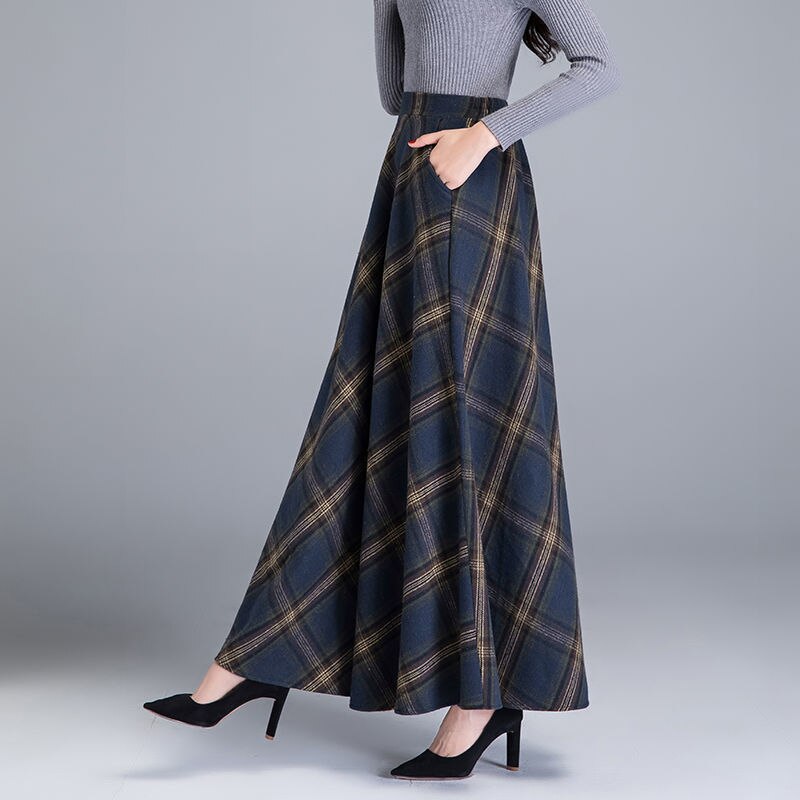 Plaid A- Line Women's Autumn Winter Large Size Clothing Woman Skirts Mujer Faldas Saias Mulher