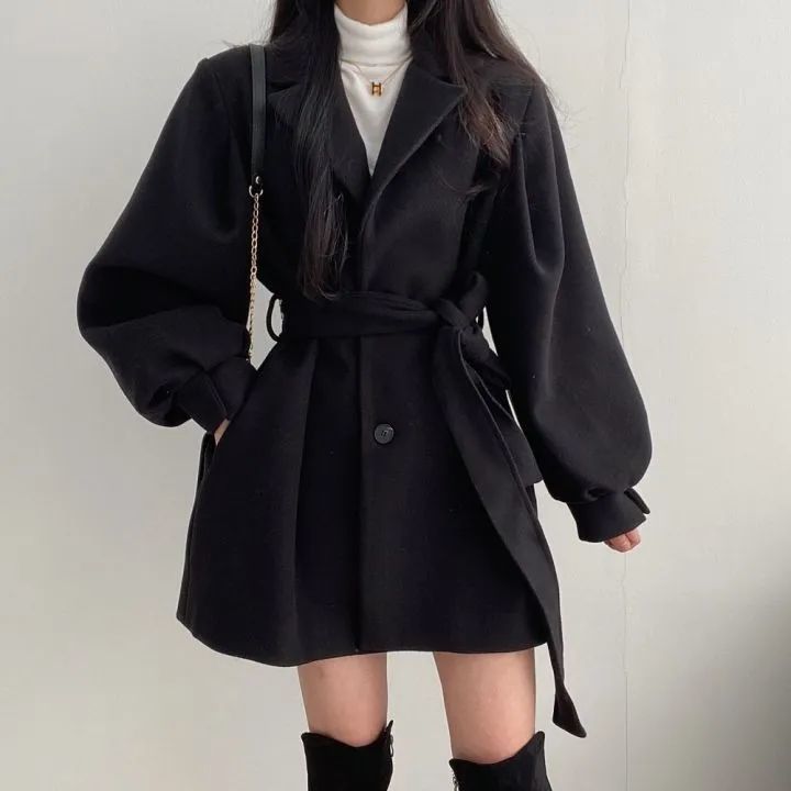 New Winter 2022 Fashion Loose Woolen Coat Women Suit Collar Mid-length Cashmere Jacket For Female