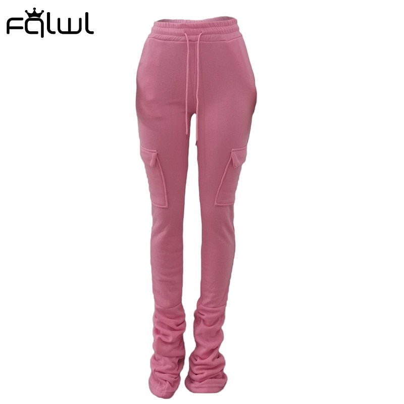 Streetwear Solid Loose Stacked Sweat Pants Women Cargo Jogger Flare High Waist Female Joggers Ladies Trousers