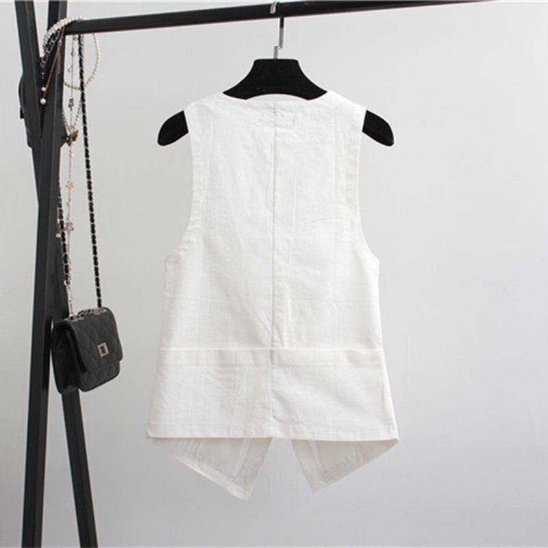 Women Cotton Linen Waistcoat 2022 New Spring Summer Plus Size Single Breasted Fashion Thin Style Sleeveless Vest Jacket Aq338