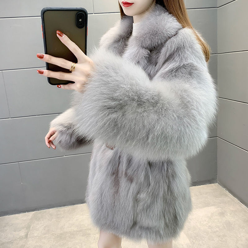 Fashion Faux Fox Fur Coats Women Winter Sashes Motorcycle PU Leather Turn Down Collar Warm Jacket Outwear Luxury Female 2022