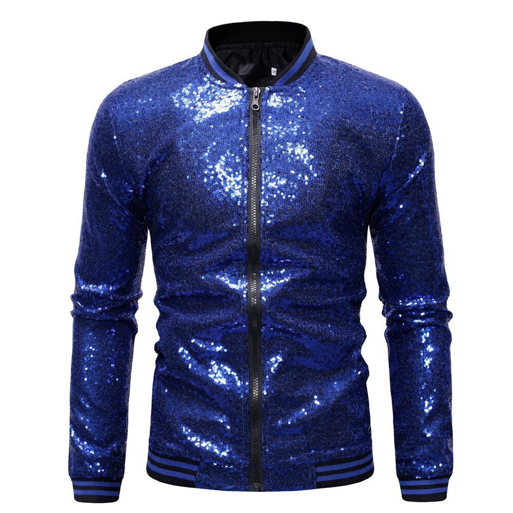 Men's Shiny Sequins Zipper Tops Party Nightclub Baseball Bomber Jacket Stage Cconsumedgory Costume Cocktail