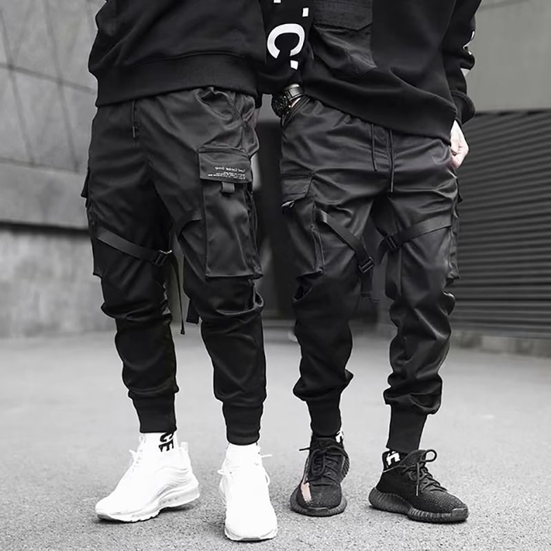 Spring Autumn Ribbons Harem Joggers Men Cargo Pants Streetwear Hip Hop Casual Pockets Track Male Harajuku Fashion Trousers