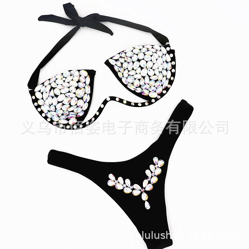 Summer Sexy Crystal Diamond Bikini Set Rhinestone Swimsuit Metal Swimwear Women Push Up Bathing Suit Biquini Monokini