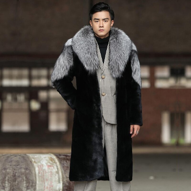 Men's Mink Coat Winter Warm Whole Long Trench European And American Casual Plus-size Fur Jacket