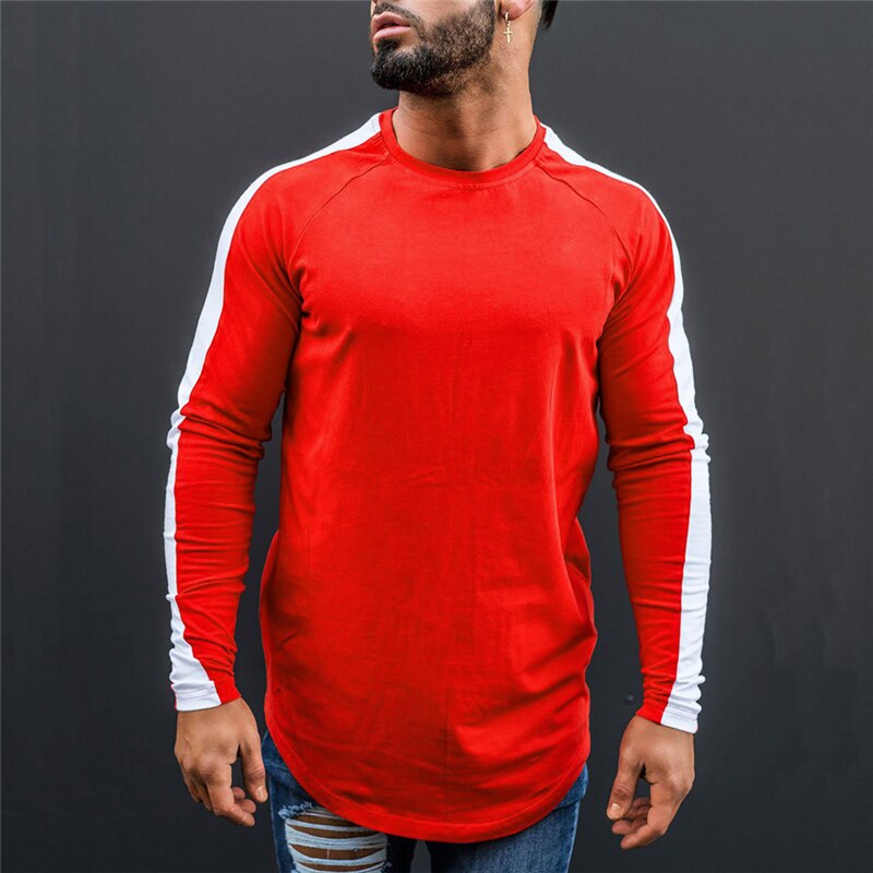 Muscleguys T-Shirt Men 2022 Spring Autumn New Long Sleeve O-Neck T Shirt Brand Clothing Fashion Patchwork Cotton Tee Tops