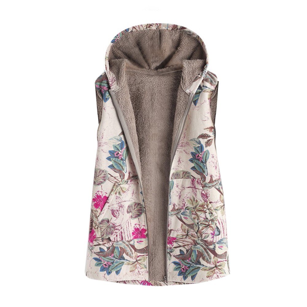 Autumn Winter Women's Sleeveles Vest Hot High Quality Brand Faux Fur Floral Printed Zipper Warm Jacket&Outerwear Thicken