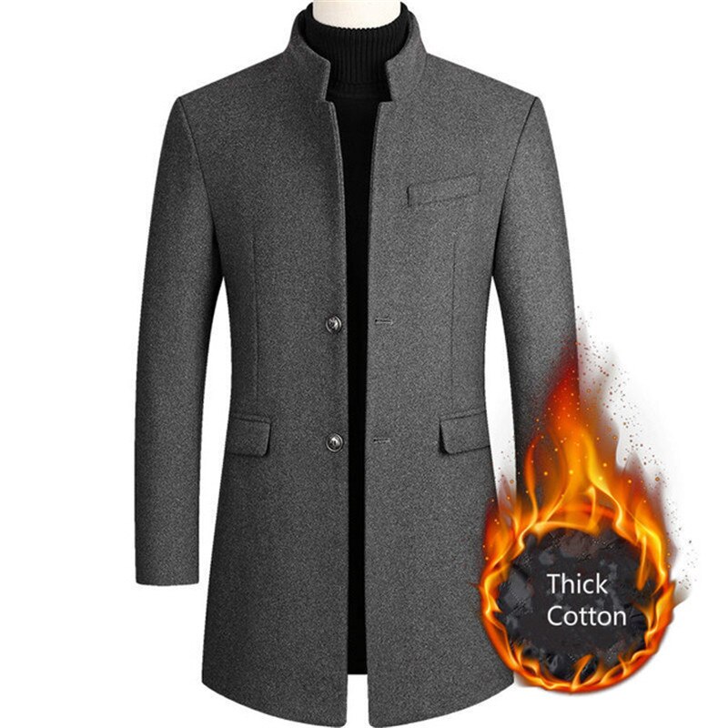 New Solid Color Classic Men's Wool Coat Man Casual Windbreaker Long Slim Fit Trench Winter Cashmere Jacket Autumn