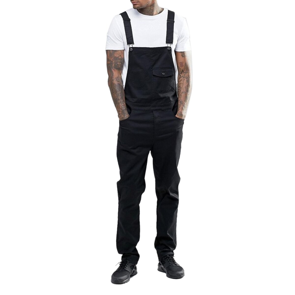 Men Pants Men's Casual Bib Overalls Solid Color Jumpsuit Jeans Suspender S-3XL